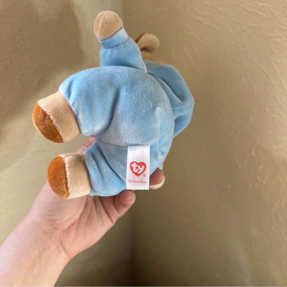 2021 Ty PJ Bear Blue Plush With Hood Stuffed Animal Toy 7" - Picture 9 of 9